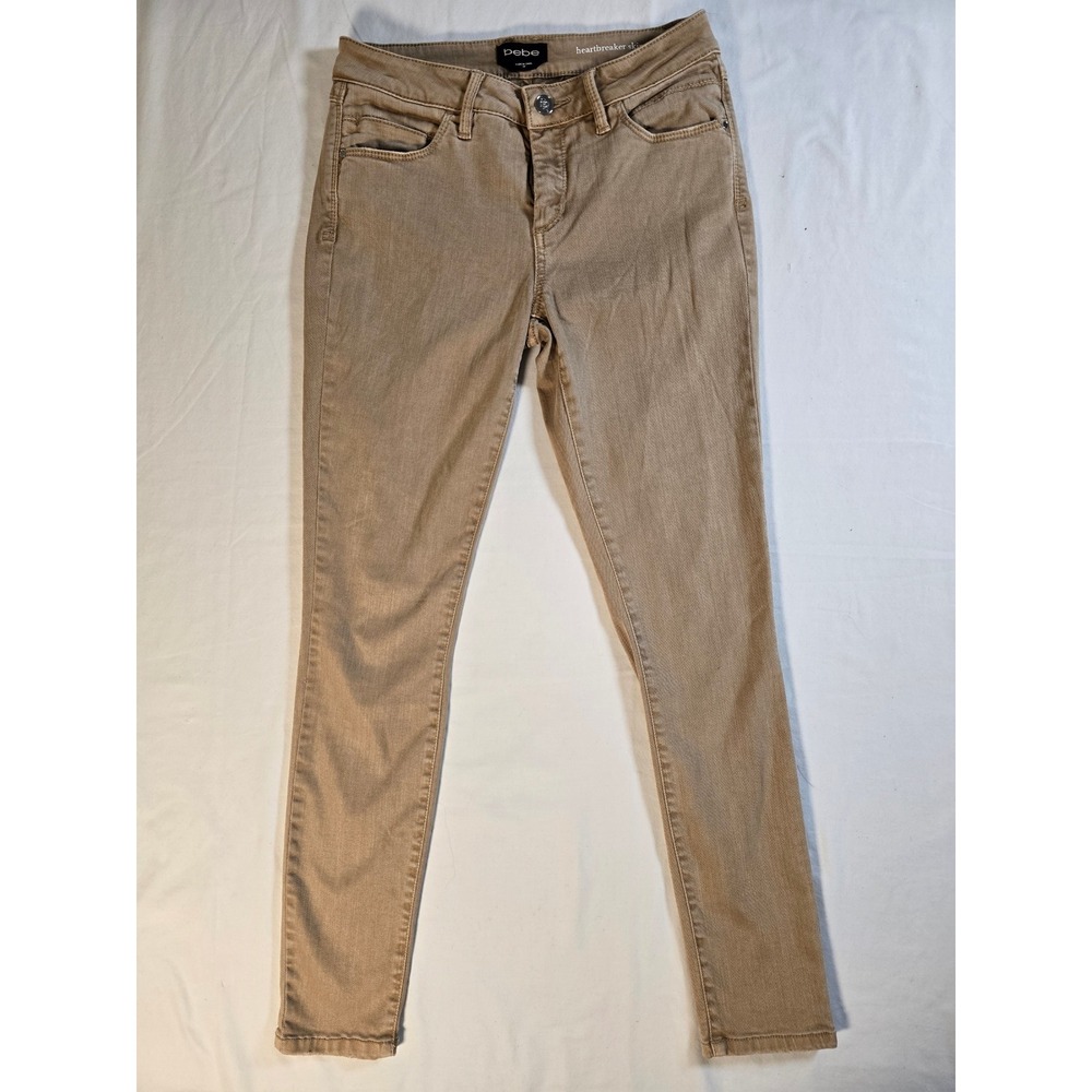 Bebe Heartbreaker Skinny Jeans Womens 28 Tan Khaki Denim Mid‎ Rise Stretch Pants